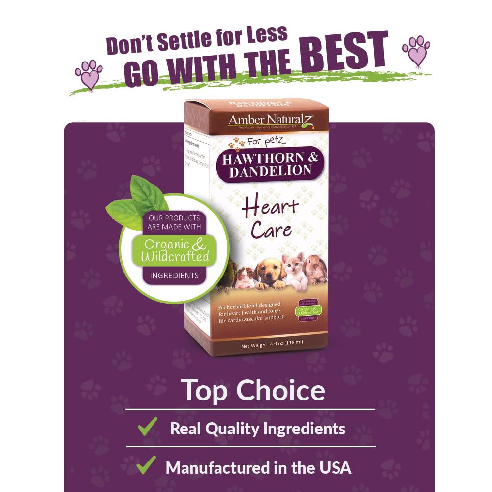 Amber NaturalZ Hawthorn and Dandelion Herbal Supplement for Dogs, Cats, Birds, Guinea Pigs, and Rabbits | Pet Herbal Supplement